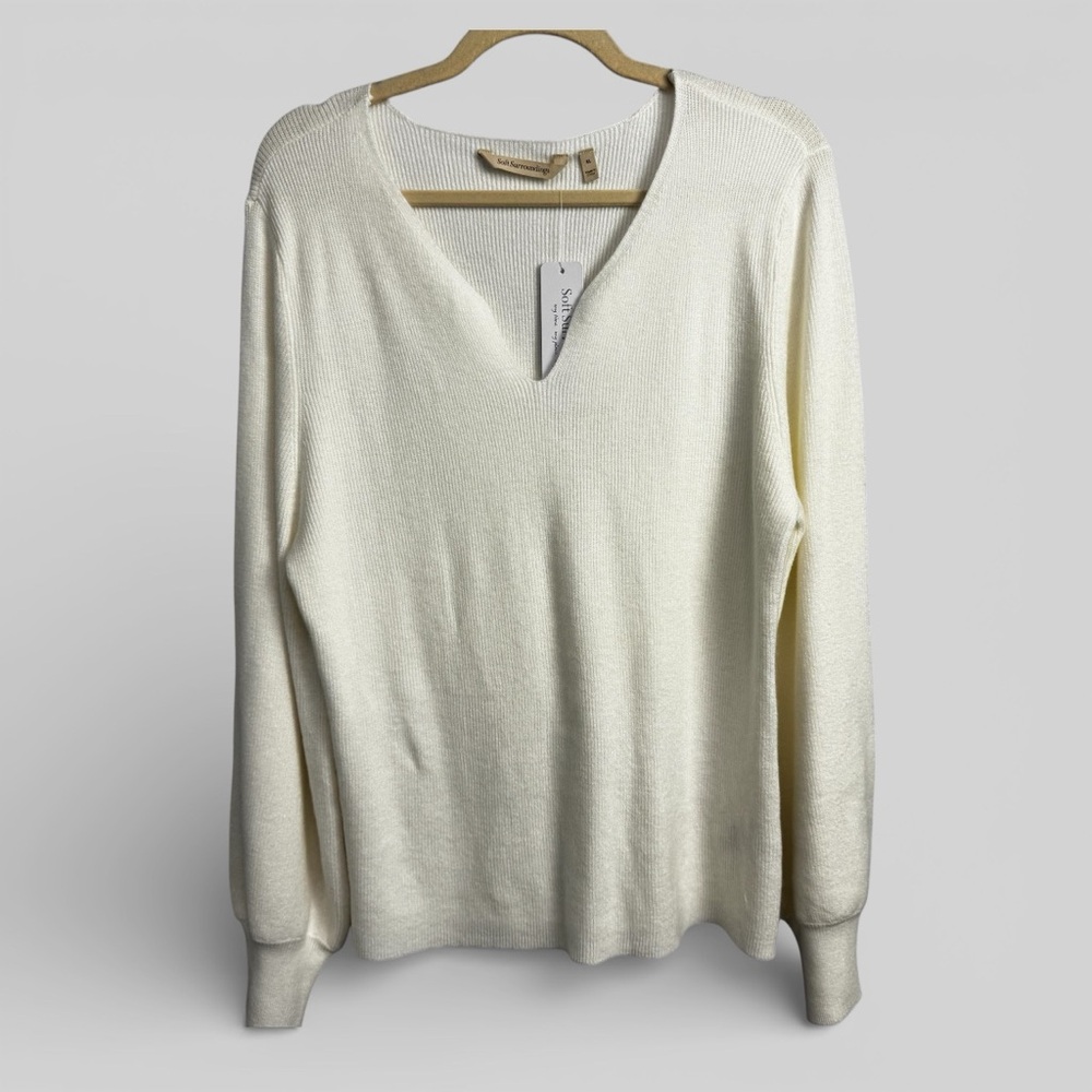 Soft Surroundings NEW textured v neck pullover sweater size XL minimalist capsul